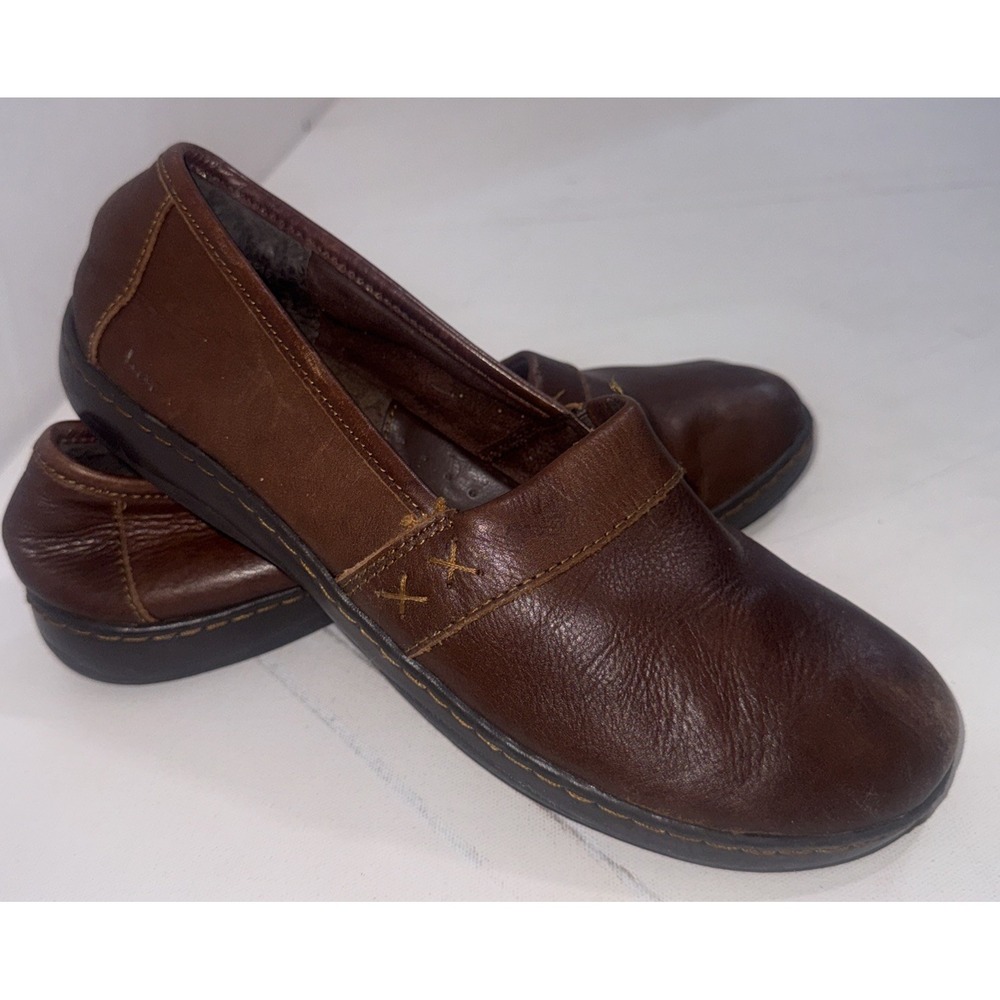 B.O.C. BOC Slip On Brown Leather Nature Boho Loafer Clogs Shoes Women's Size 11